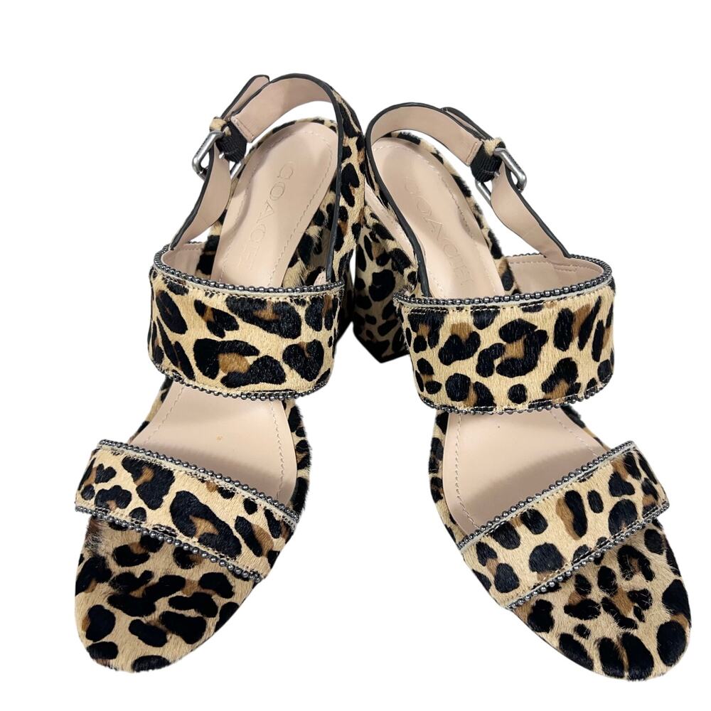 Coach Rylie Sandals Women 8.5 Leopard Print Slingback Chunky #G4242 w/ Box